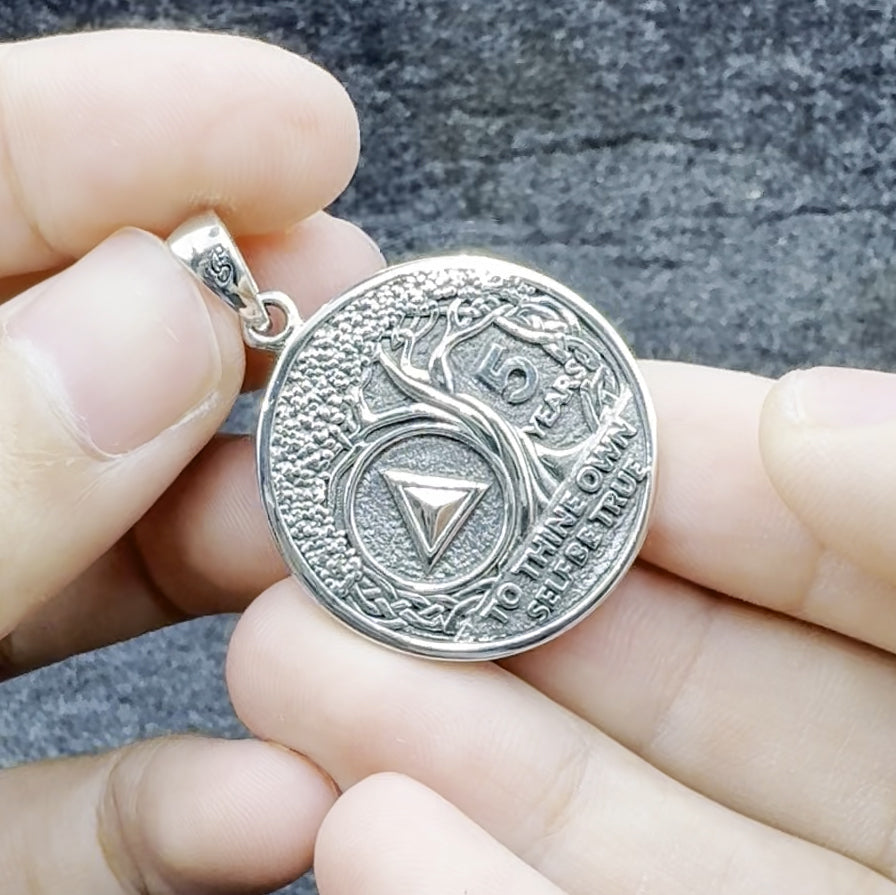 AA Recovery Tree of Life Double Sided Sterling Silver Pendant TPD6334