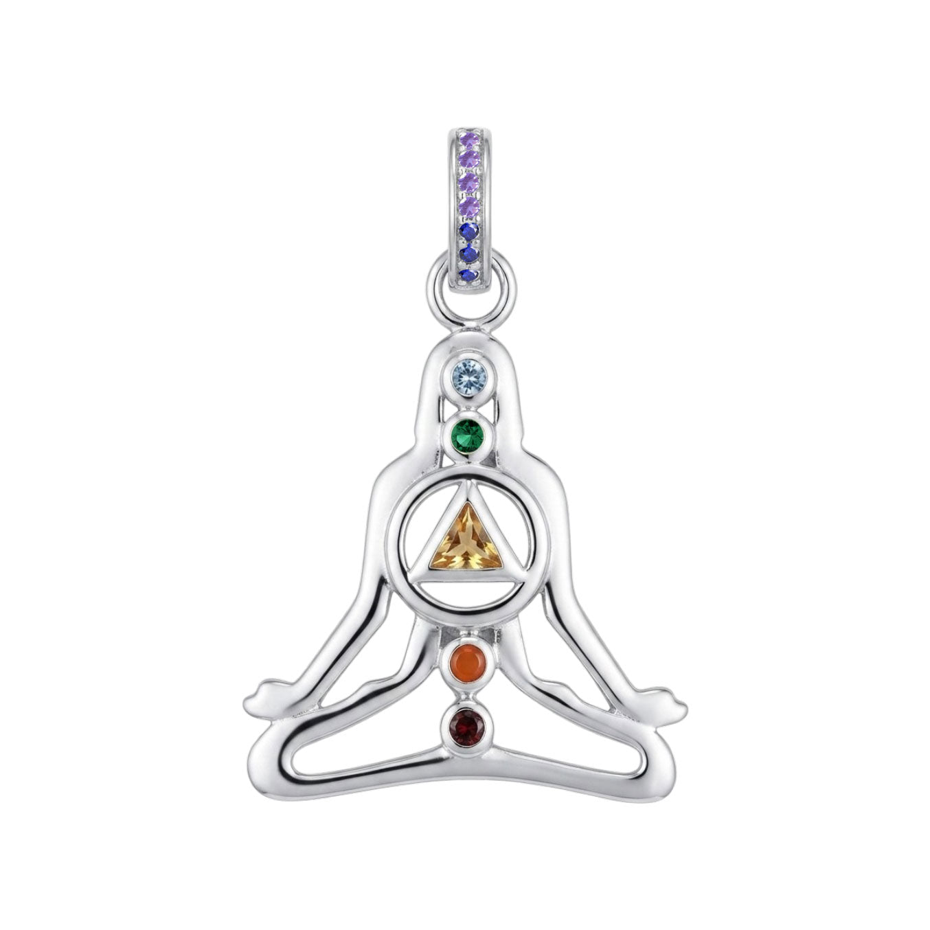 Sterling Silver Healing Chakra Pendant With Recovery Triangle and Mixed Color Gemstone TPD6340