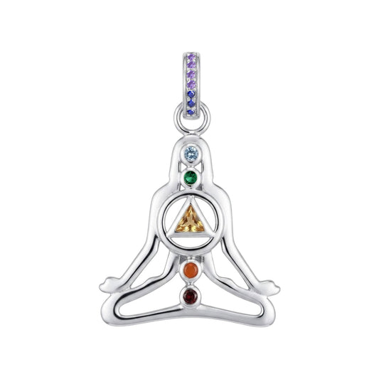 Sterling Silver Healing Chakra Pendant With Recovery Triangle and Mixed Color Gemstone TPD6340