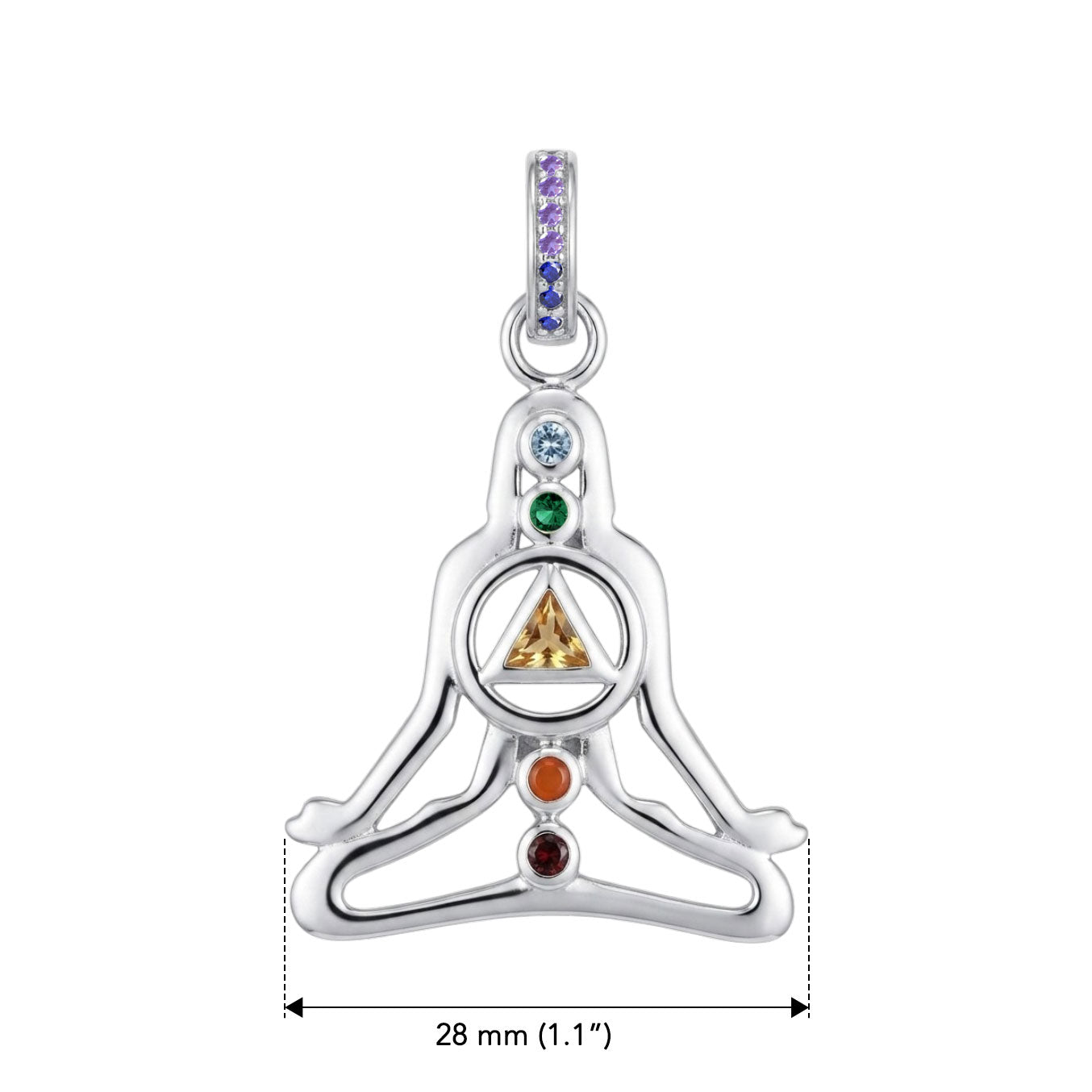 Sterling Silver Healing Chakra Pendant With Recovery Triangle and Mixed Color Gemstone TPD6340
