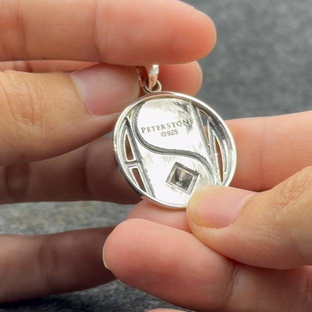 Balancing Yin Yang With NA Recovery Symbol Sterling Silver Pendant with Black and White Enamel TPD6352