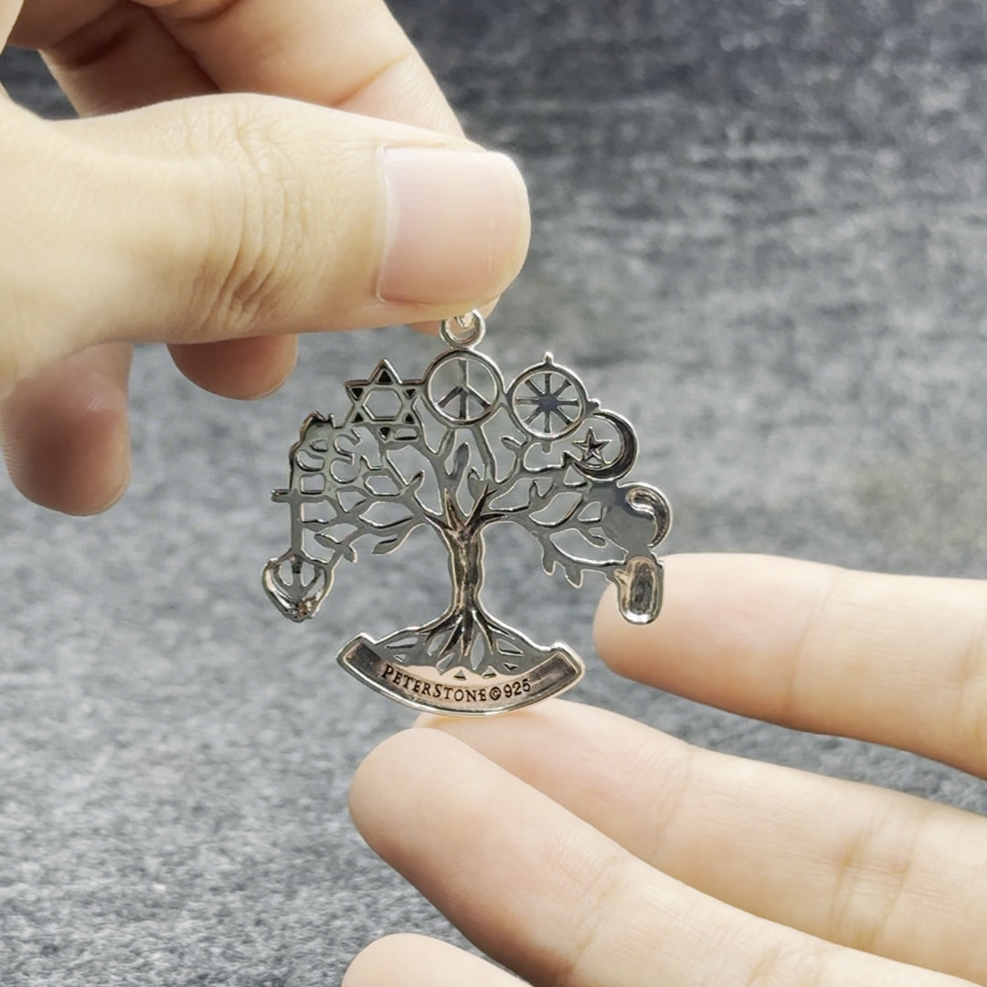 Tree of Life with Peace and Faith Symbols Sterling Silver Pendant TPD6364