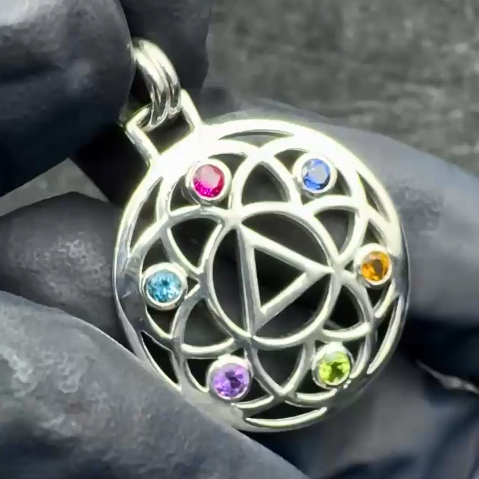 Flower of Life with AA Symbol Sterling Silver Pendant TPD6378