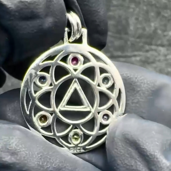 Flower of Life with AA Symbol Sterling Silver Pendant TPD6378