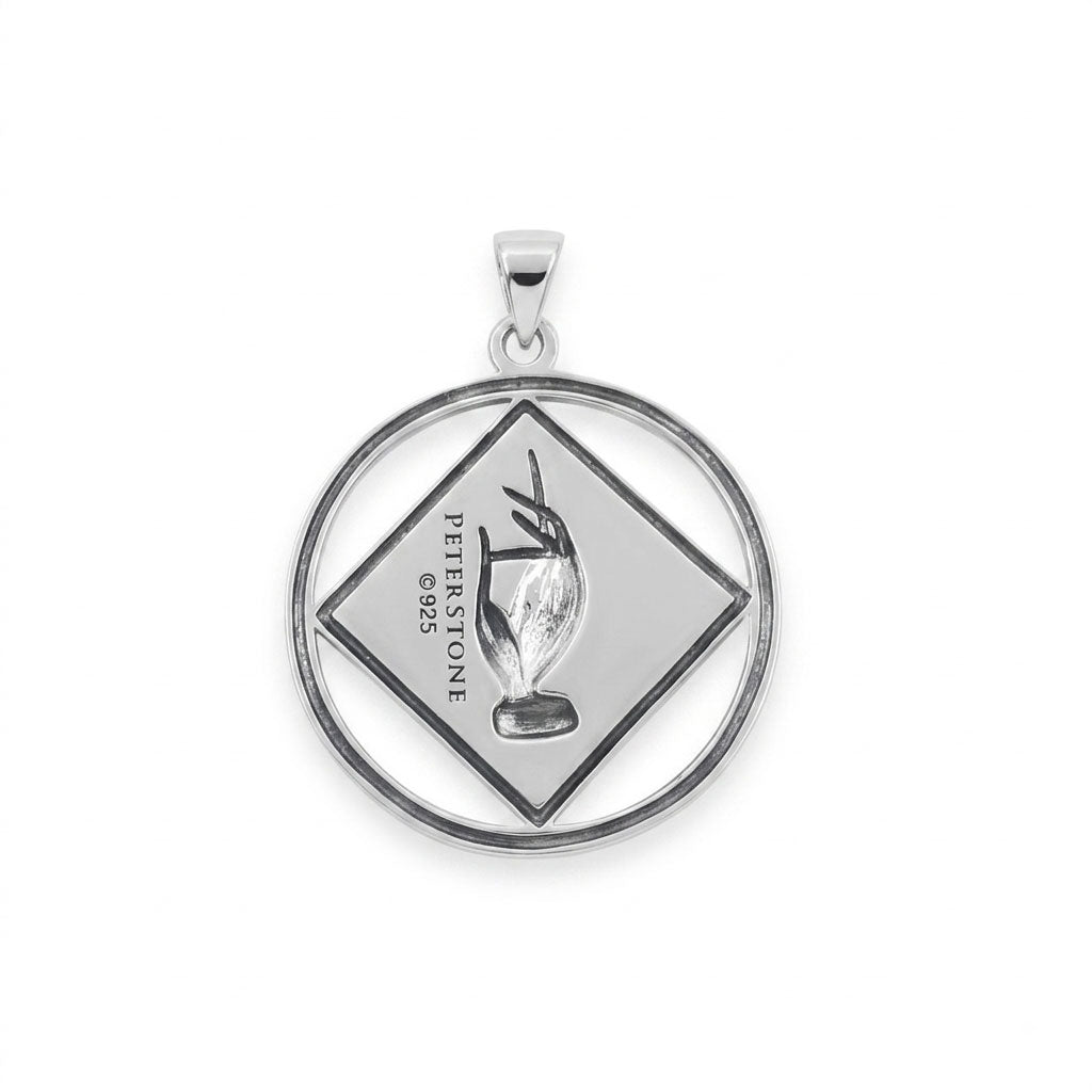 NA Recovery Symbol with Christogram Sterling Silver Pendant with Black Enamel TPD6385
