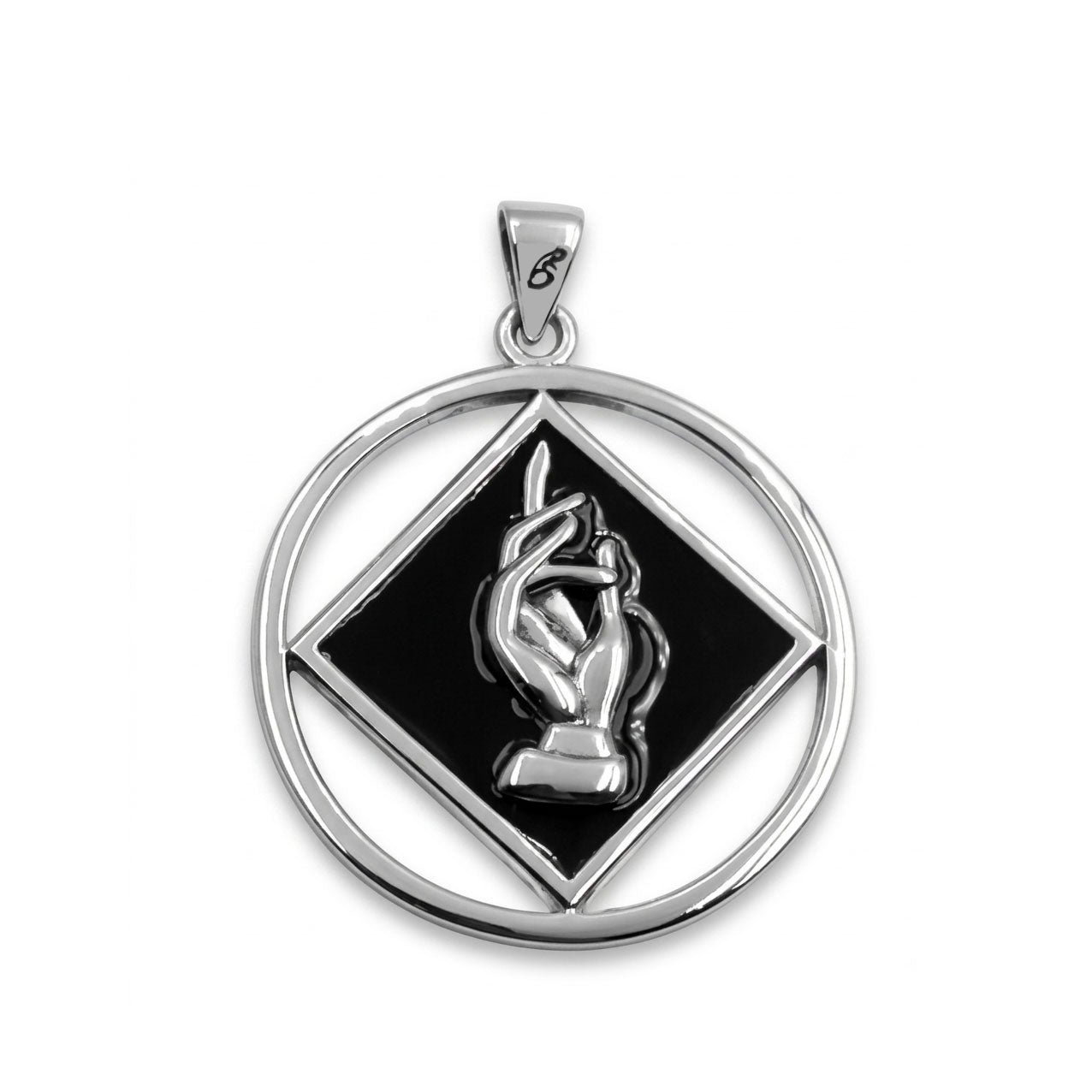 NA Recovery Symbol with Christogram Sterling Silver Pendant with Black Enamel TPD6385