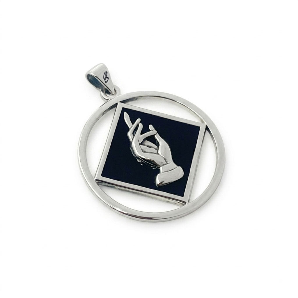 NA Recovery Symbol with Christogram Sterling Silver Pendant with Black Enamel TPD6385
