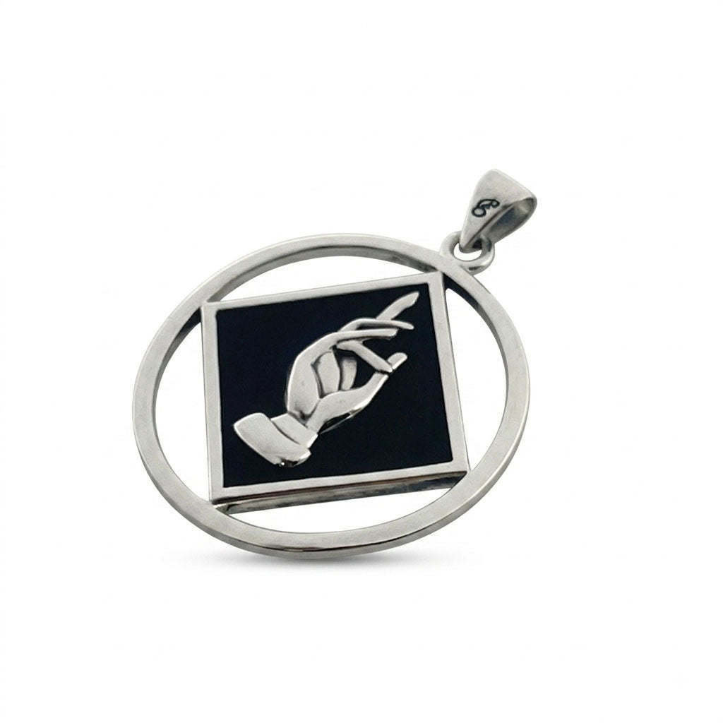 NA Recovery Symbol with Christogram Sterling Silver Pendant with Black Enamel TPD6385