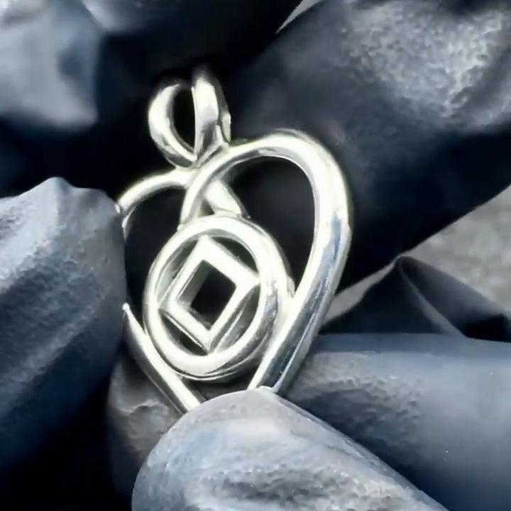 Heart with NA Recovery Symbol Sterling Silver Pendant TPD6388