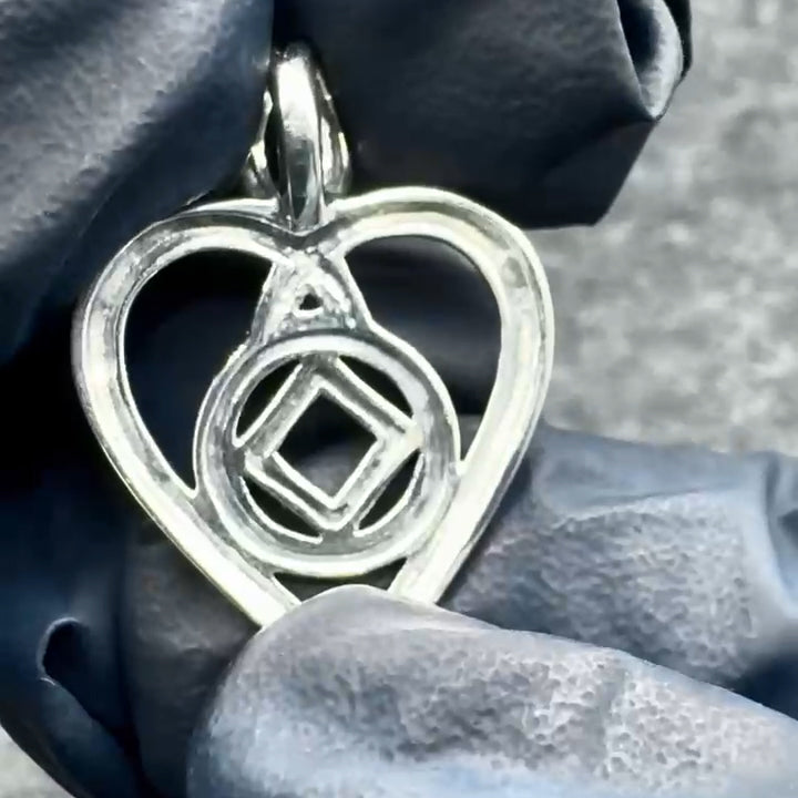Heart with NA Recovery Symbol Sterling Silver Pendant TPD6388
