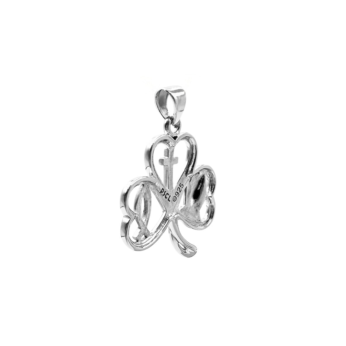 Shamrock with Faith Symbols Sterling Silver Pendant TPD6393
