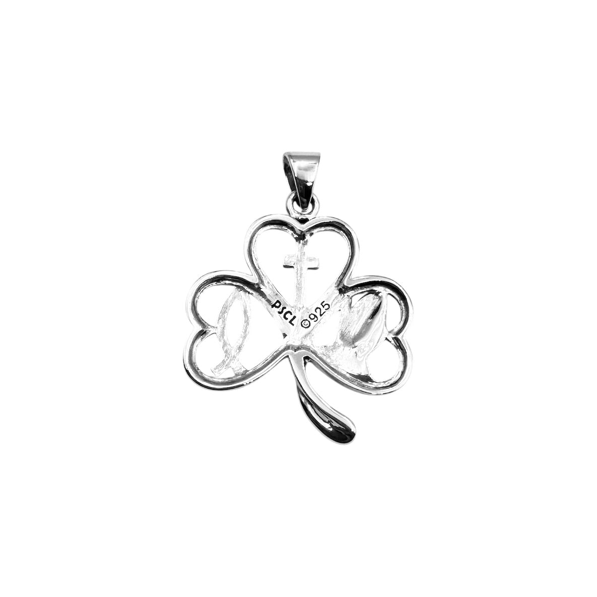 Shamrock with Faith Symbols Sterling Silver Pendant TPD6393