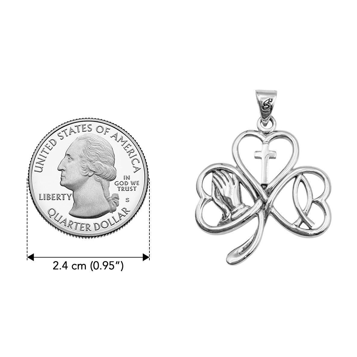 Shamrock with Faith Symbols Sterling Silver Pendant TPD6393