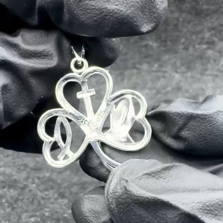 Shamrock with Faith Symbols Sterling Silver Pendant TPD6393