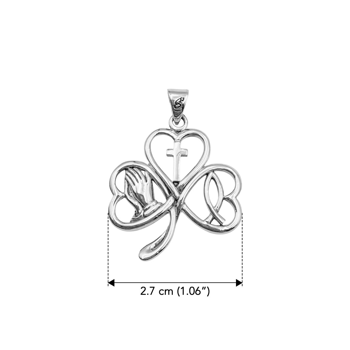 Shamrock with Faith Symbols Sterling Silver Pendant TPD6393