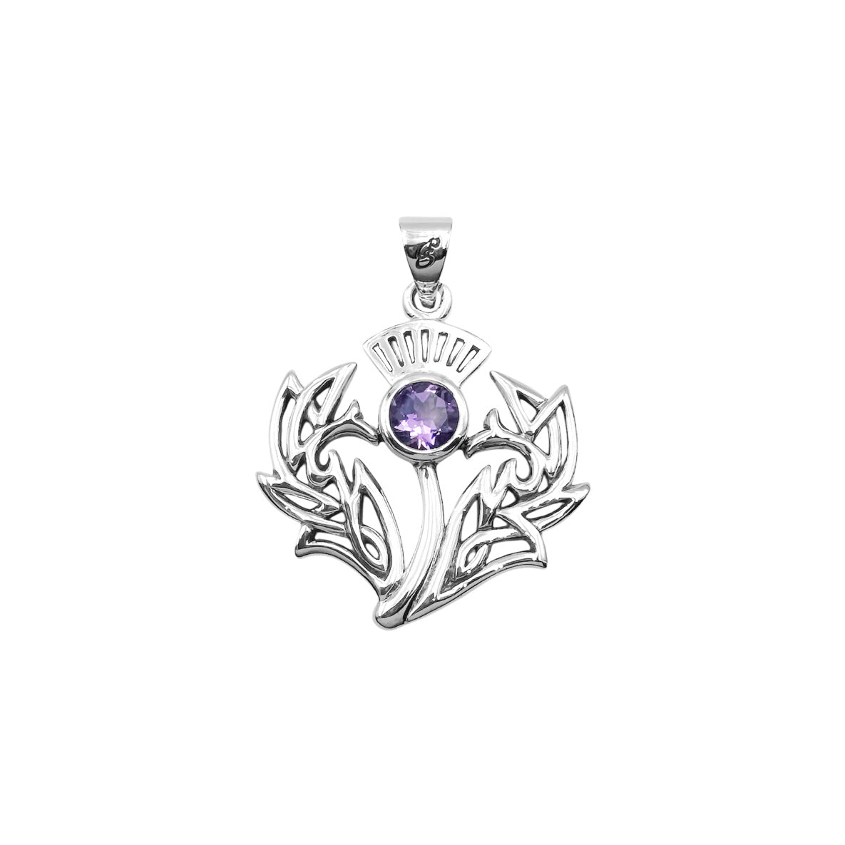 Celtic Thistle Sterling Silver Pendant with Gemstone TPD6394