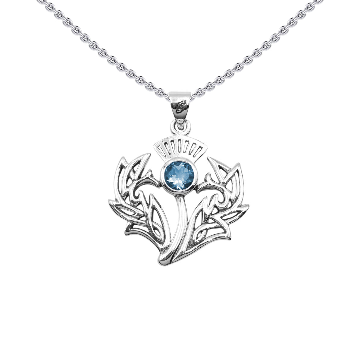 Celtic Thistle Sterling Silver Pendant with Gemstone TPD6394