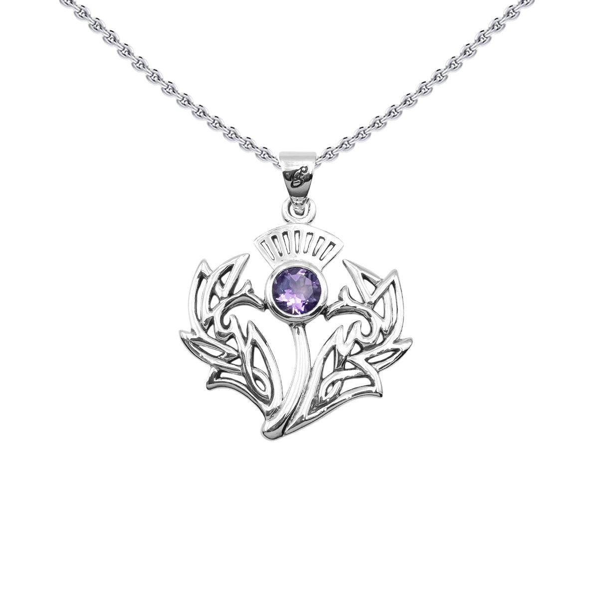 Celtic Thistle Sterling Silver Pendant with Gemstone TPD6394