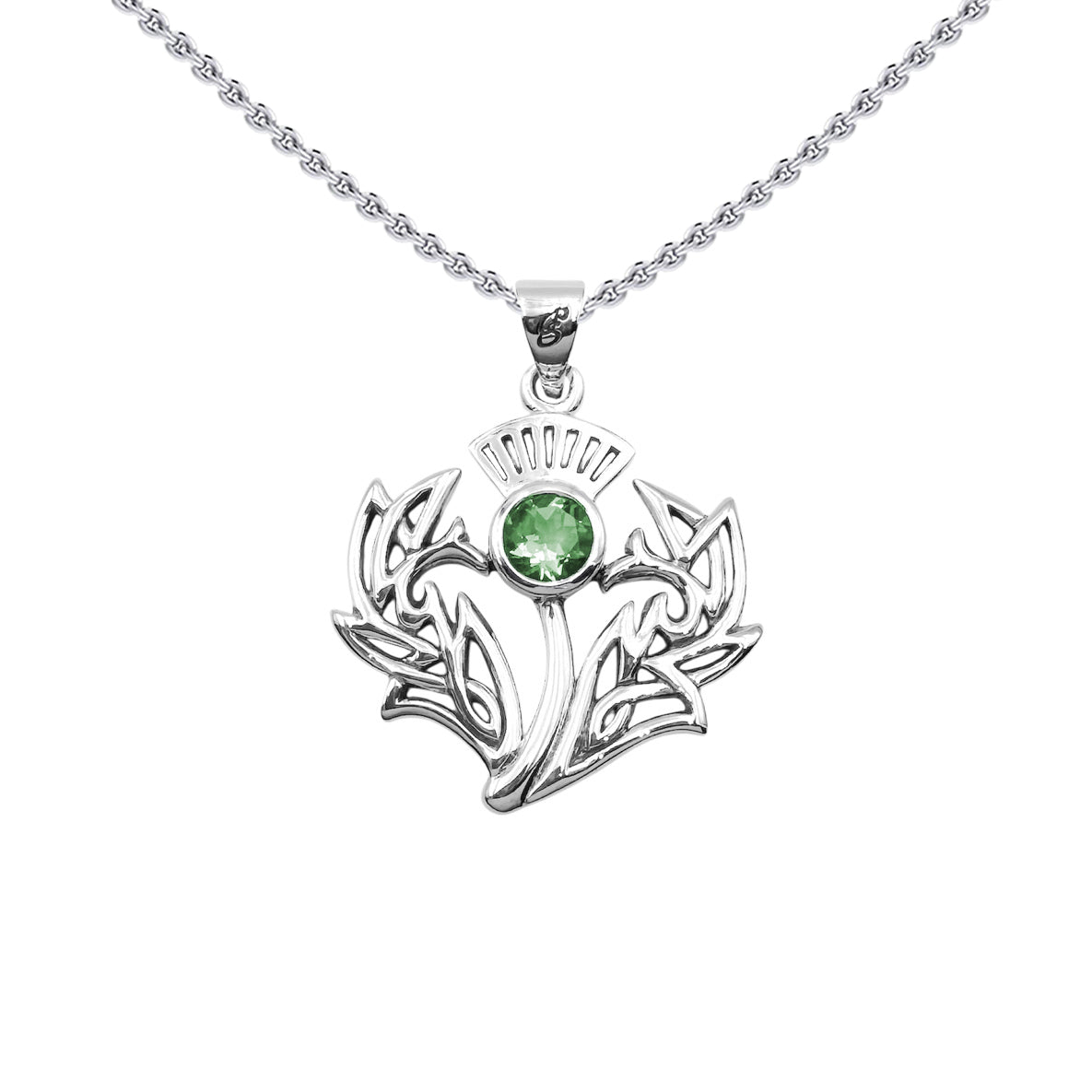 Celtic Thistle Sterling Silver Pendant with Gemstone TPD6394