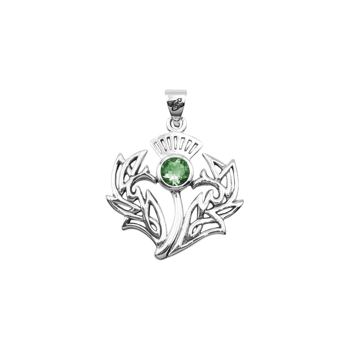 Celtic Thistle Sterling Silver Pendant with Gemstone TPD6394