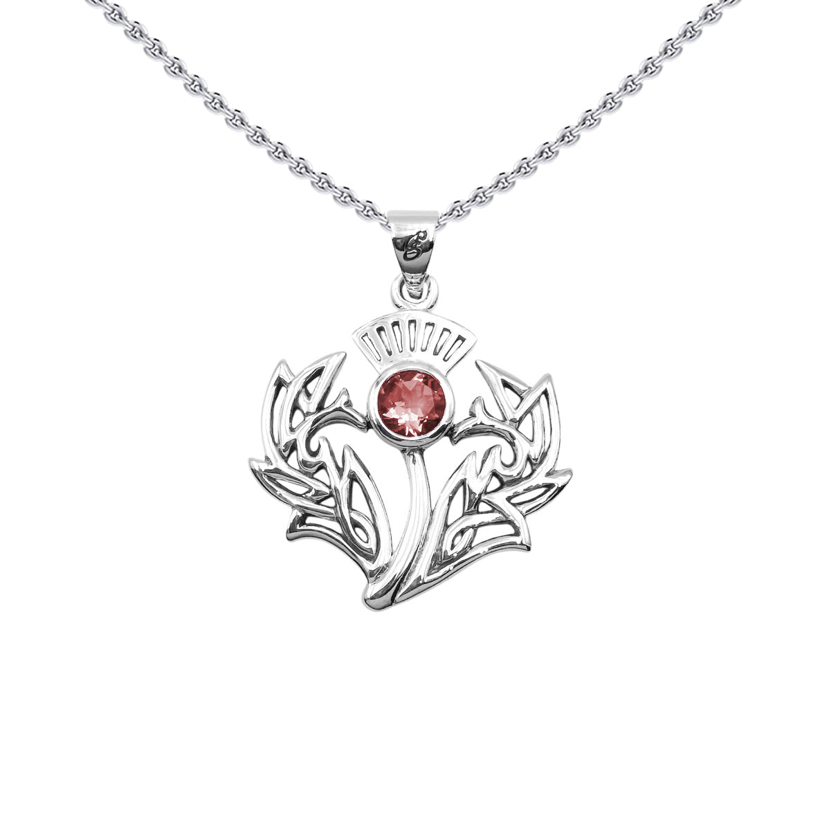 Celtic Thistle Sterling Silver Pendant with Gemstone TPD6394