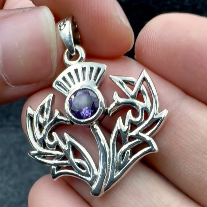 Celtic Thistle Sterling Silver Pendant with Gemstone TPD6394