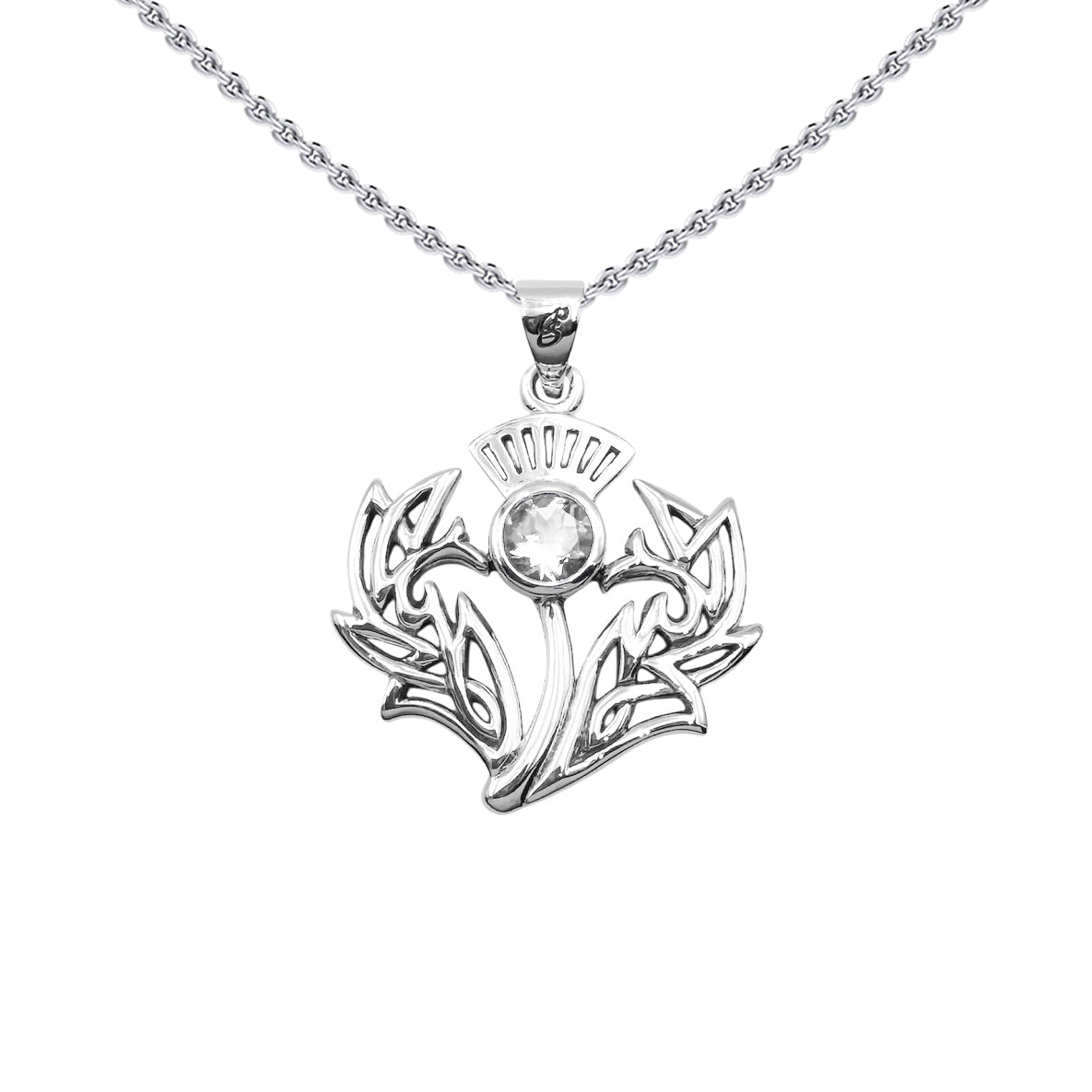Celtic Thistle Sterling Silver Pendant with Gemstone TPD6394