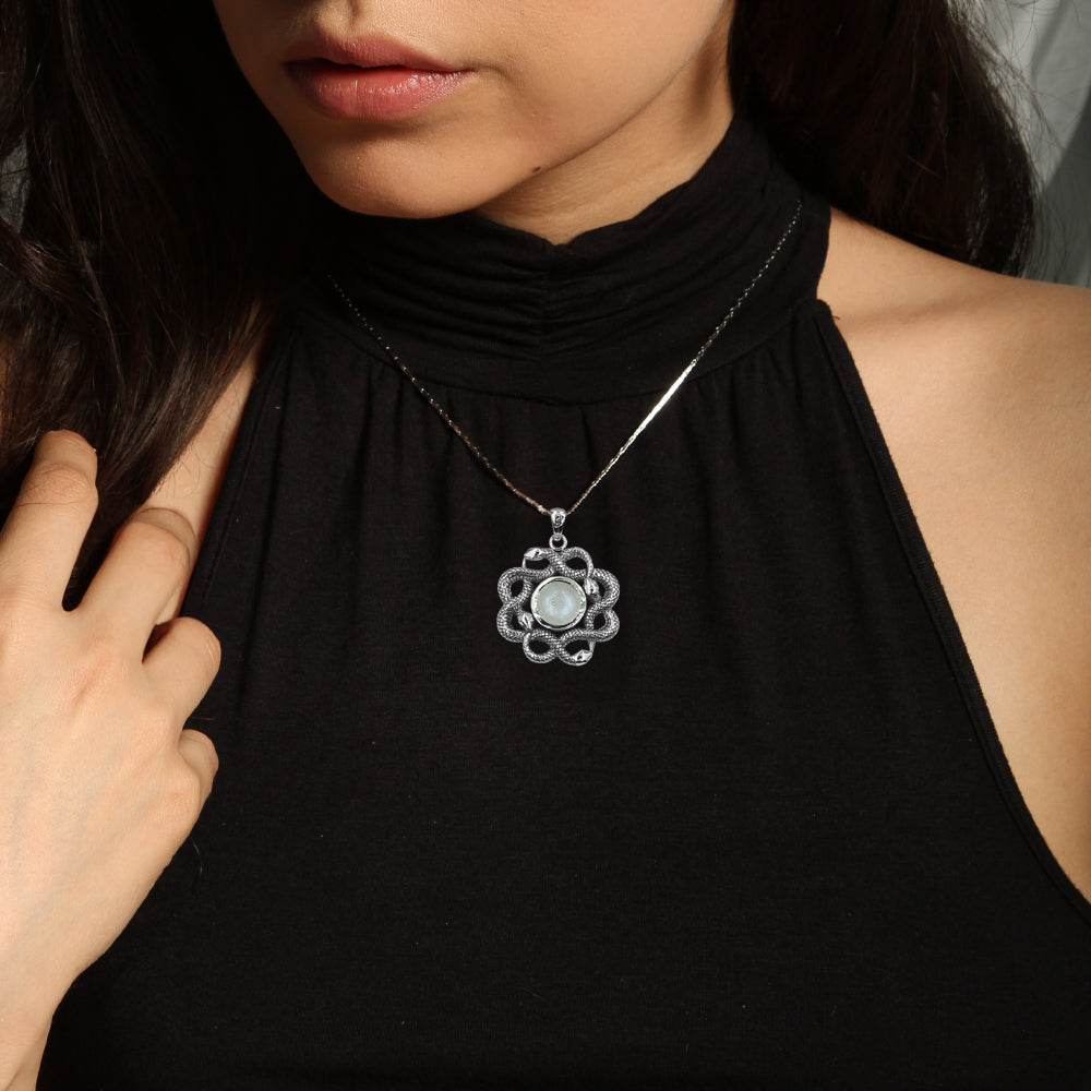 Ouroboros Snake with Celtic Knot Sterling Silver Pendant with Gem TPD6410