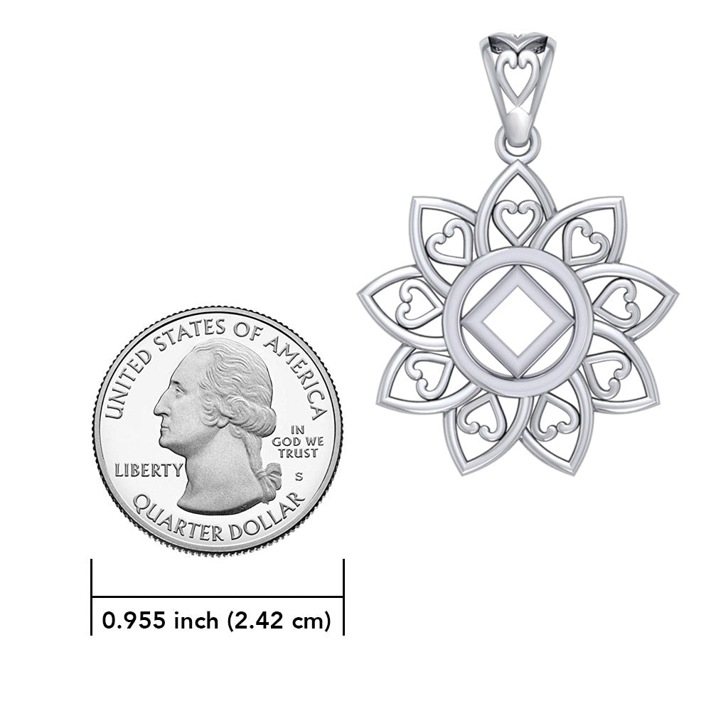 The Flower of Unity with NA Recovery Symbol Sterling Silver Pendant TPD6421