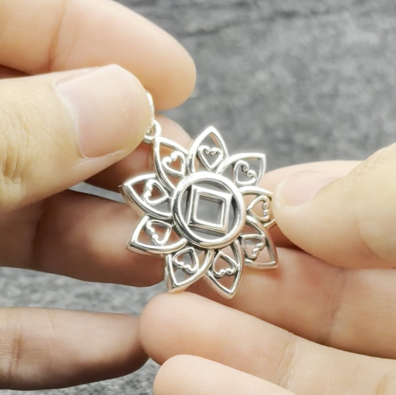 The Flower of Unity with NA Recovery Symbol Sterling Silver Pendant TPD6421