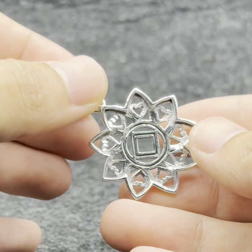 The Flower of Unity with NA Recovery Symbol Sterling Silver Pendant TPD6421