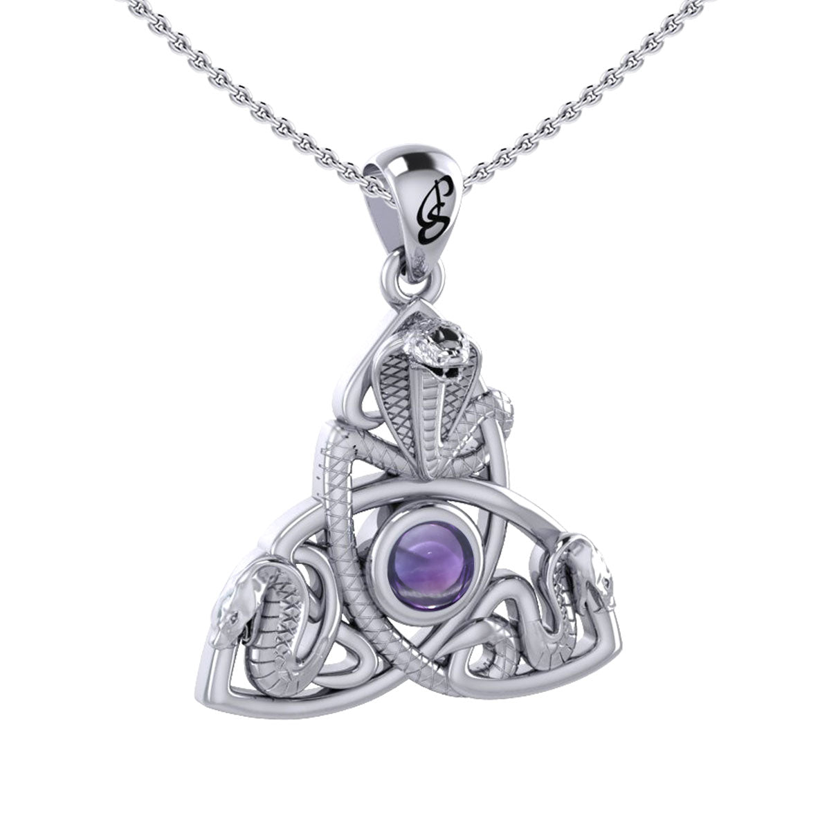 Triple Snake with Celtic Trinity Knot Sterling Silver Pendant with Gem TPD6426