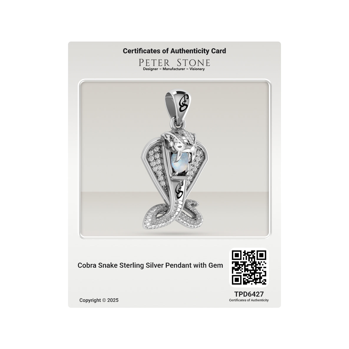 Cobra Snake Sterling Silver Pendant with Gem TPD6427 by TPD6427