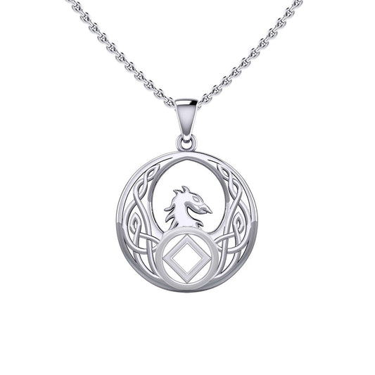Celtic Phoenix with NA Recovery Symbol Sterling Silver Pendant TPD6432