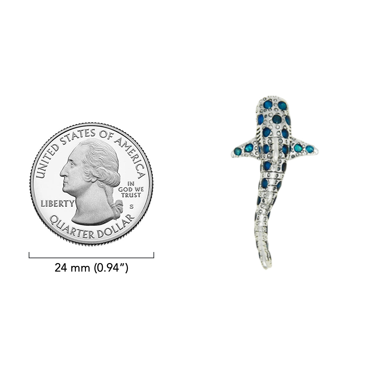 Whale Shark with Gems Sterling Silver Pendant TPD6434*