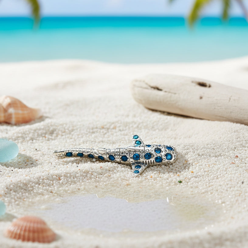 Whale Shark with Gems Sterling Silver Pendant TPD6434