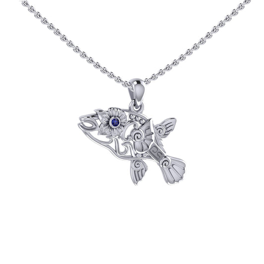 Puffer Fish Filigree Sterling Silver Pendant with Gemstone TPD6435