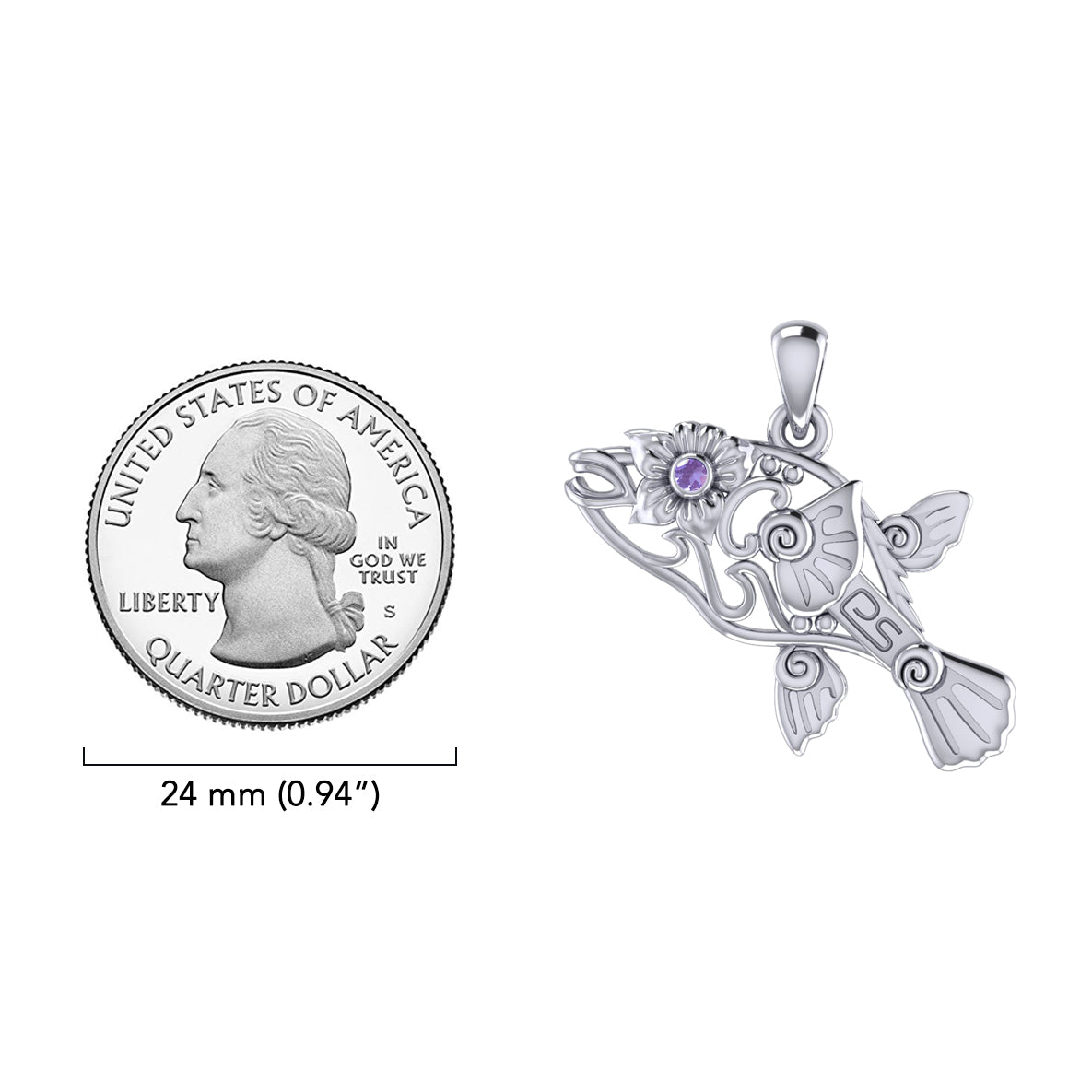 Puffer Fish Filigree Sterling Silver Pendant with Gemstone TPD6435