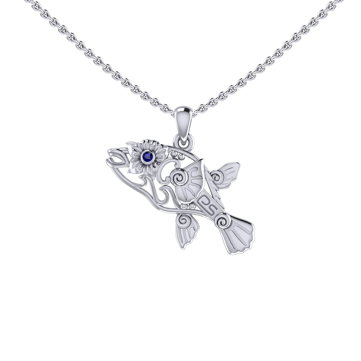 Puffer Fish Filigree Sterling Silver Pendant with Gemstone TPD6435