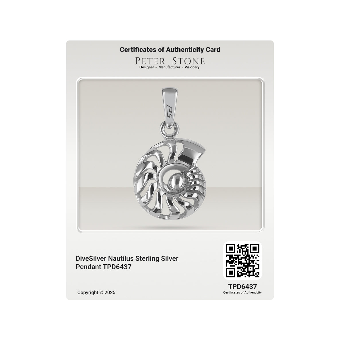 DiveSilver Nautilus Sterling Silver Pendant TPD6437