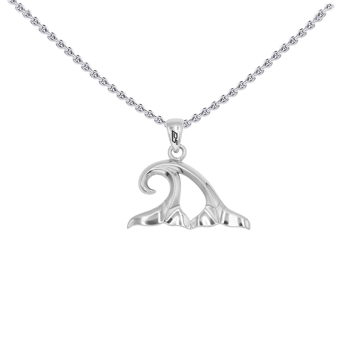 Double Whale Tails in Wave Sterling Silver Pendant TPD6440