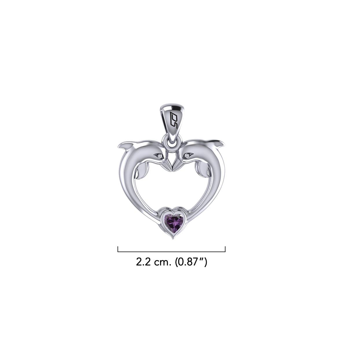 Double Dolphin With Heart Gemstone Sterling SIlver Pendant TPD6441
