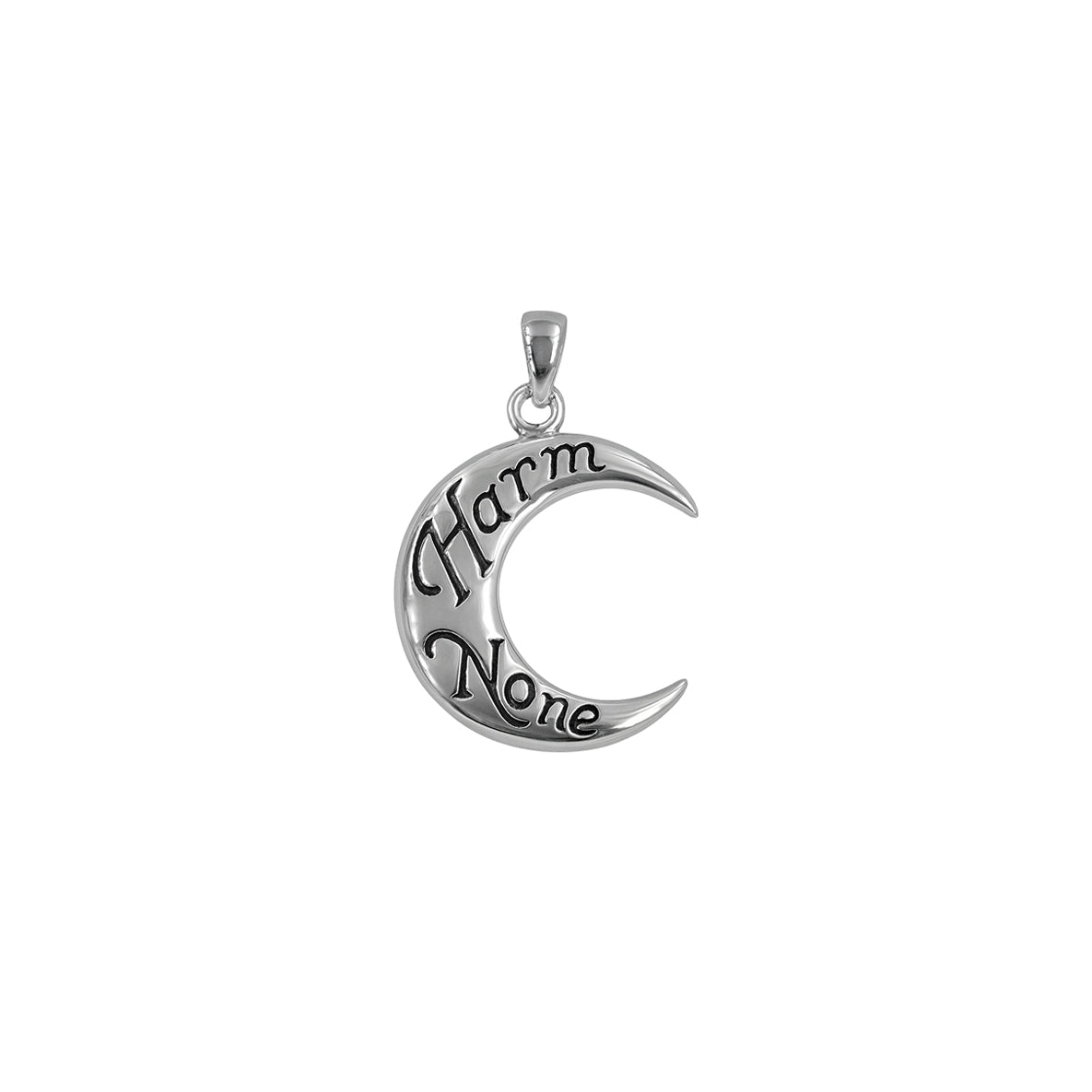 Harm None Inscribed on Crescent Moon Sterling Silver Pendant TPD6452