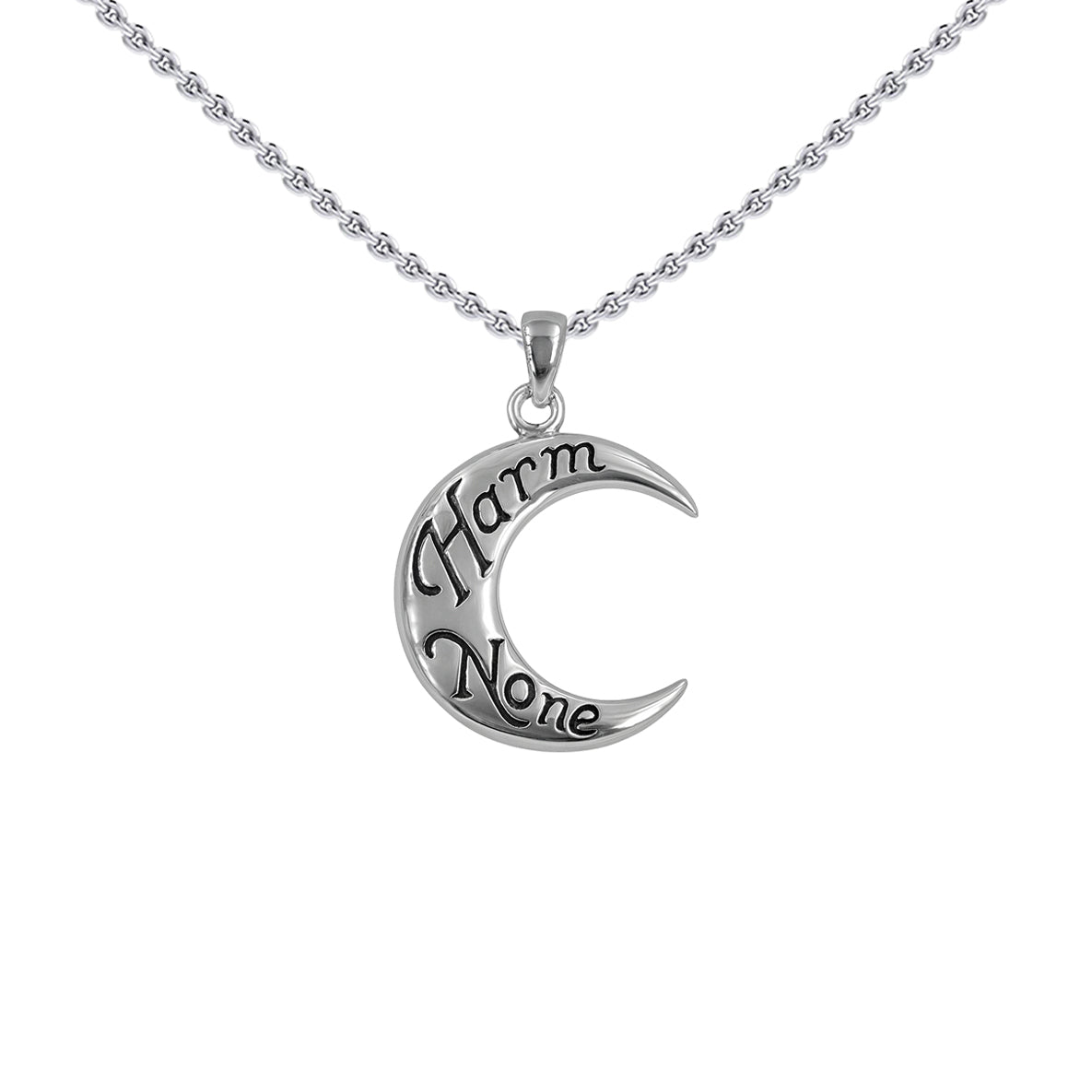 Harm None Inscribed on Crescent Moon Sterling Silver Pendant TPD6452