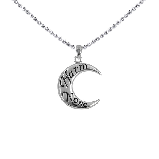 Harm None Inscribed on Crescent Moon Sterling Silver Pendant TPD6452