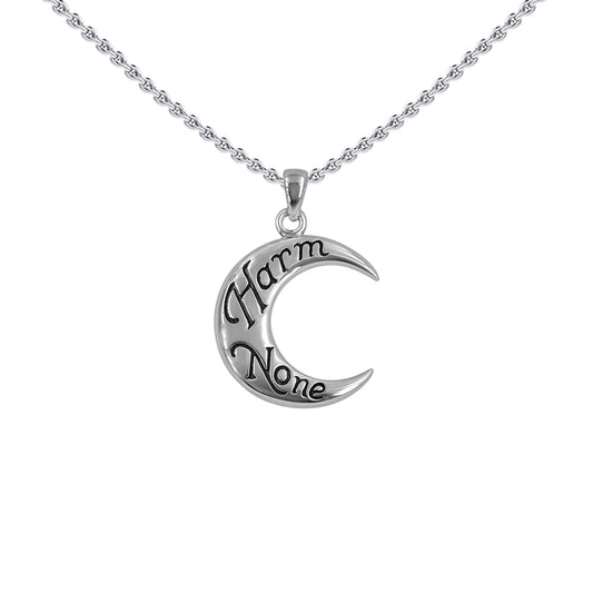 Harm None Inscribed on Crescent Moon Sterling Silver Pendant TPD6452