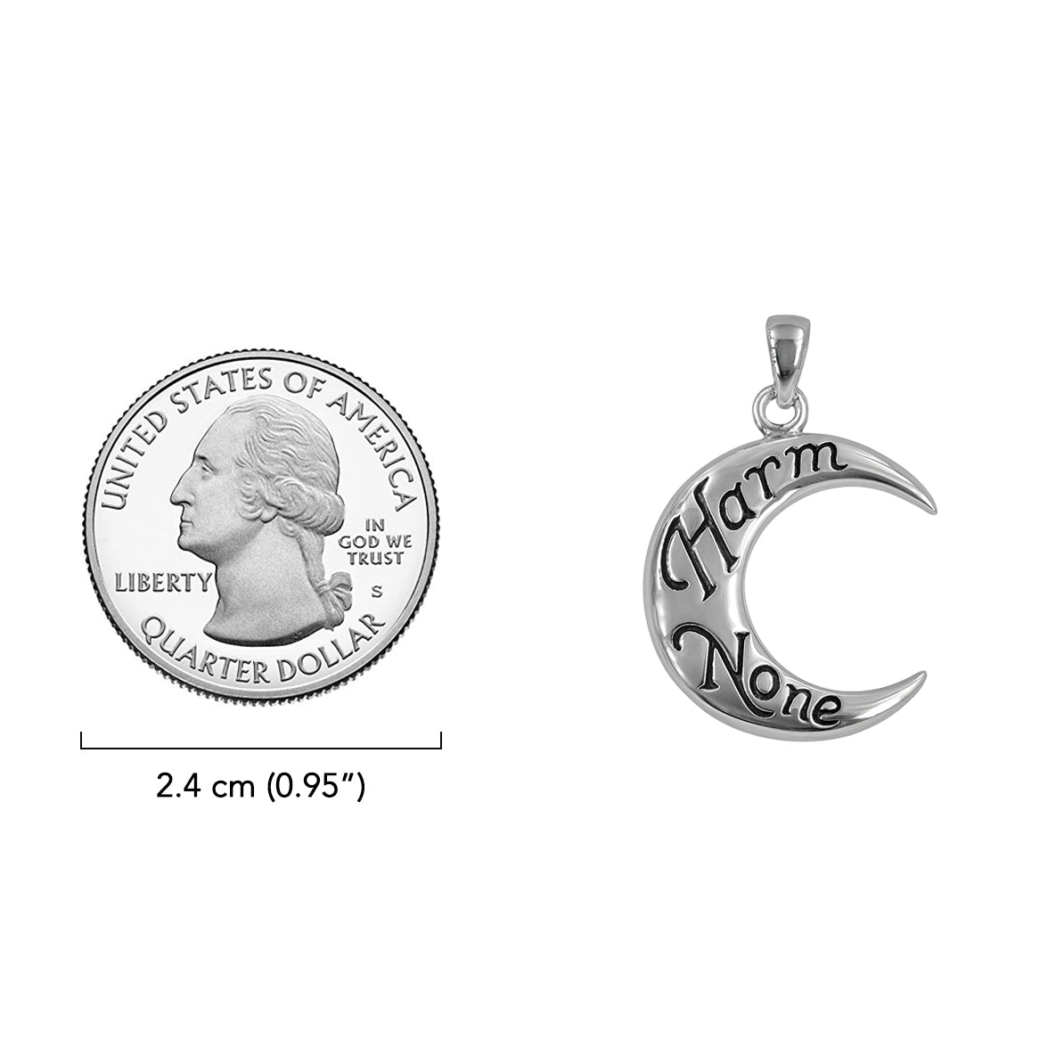 Harm None Inscribed on Crescent Moon Sterling Silver Pendant TPD6452