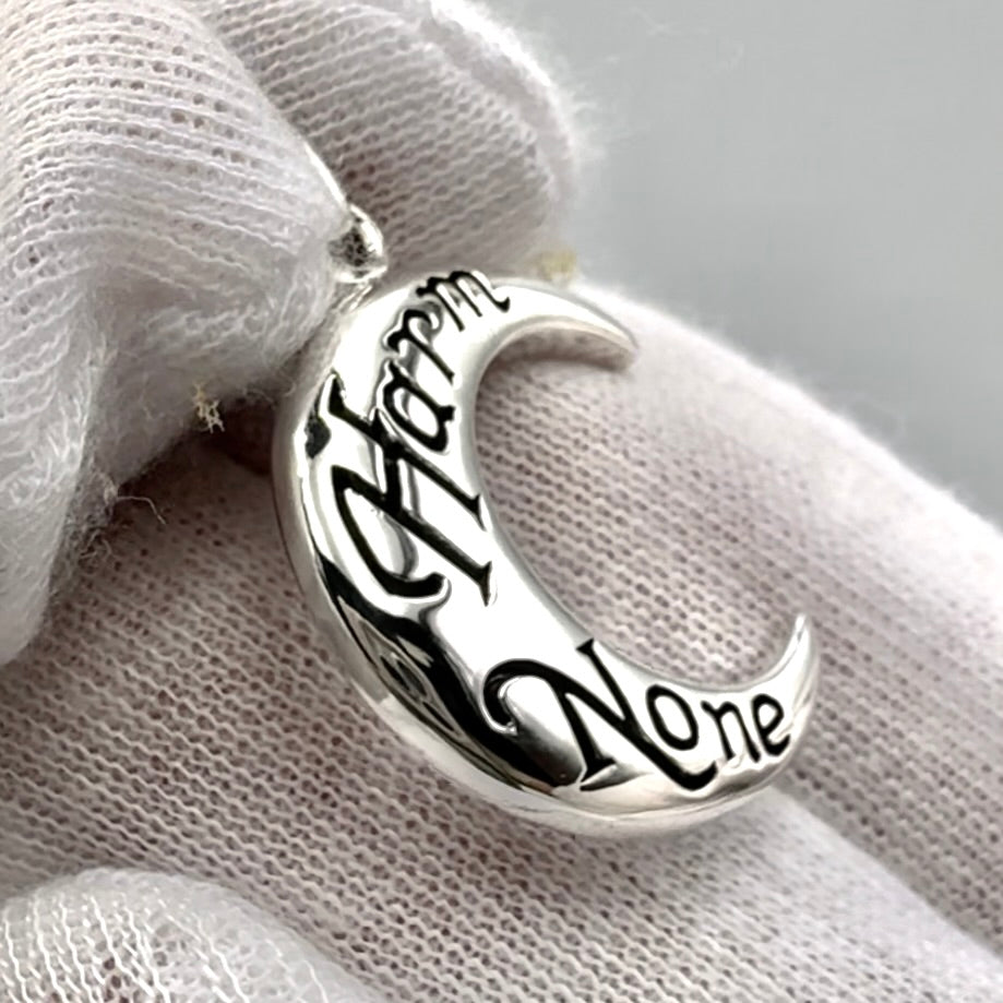 Harm None Inscribed on Crescent Moon Sterling Silver Pendant TPD6452