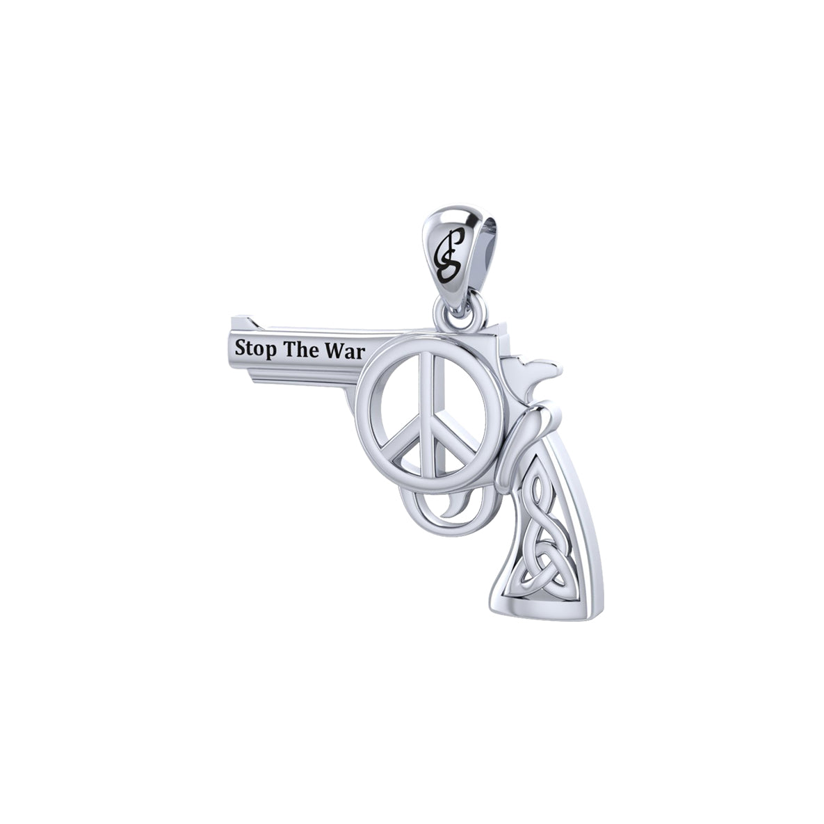 Celtic gun with Peace Symbols Sterling SIlver Pendant TPD6456
