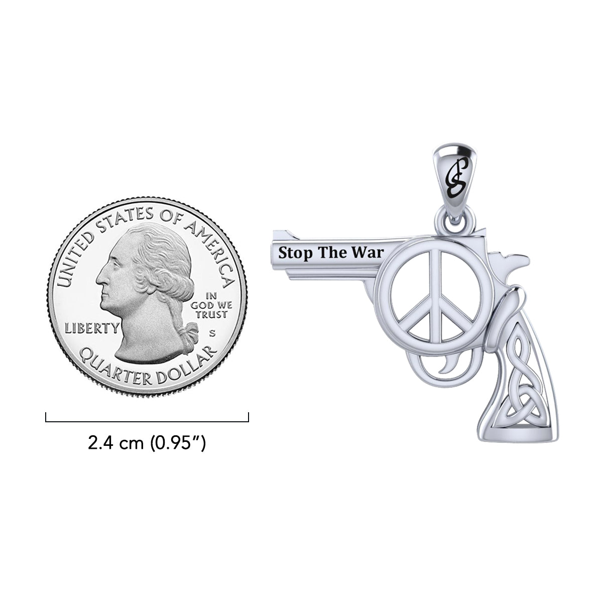 Celtic gun with Peace Symbols Sterling SIlver Pendant TPD6456